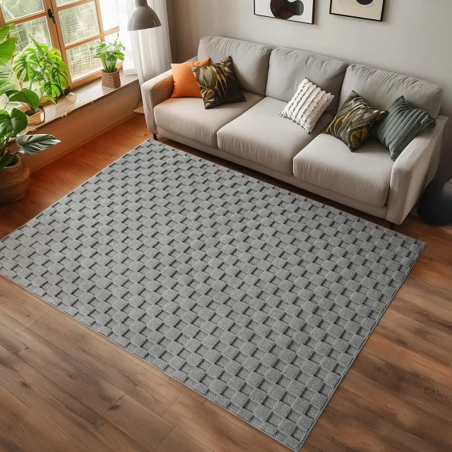 Ayyildiz Helix Geruit Vloerkleed Grijs 280 x 370 cm – Laagpolig Tapijt met Ruitpatroon – Modern Vloerkleed voor Woonkamer en Slaapkamer