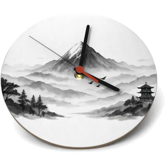 Mr Cadeautjes Klok rond Ø 19 - design Rustgevende bosmist met een enkele monumentale boom en zacht | cadeau Wit