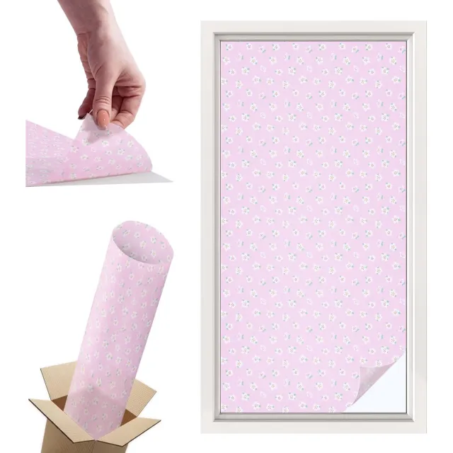 TULUP Raamfolie Anti inkijk - Bloemenpatroon Privacy Folie Raam - 50x100 cm - Roze Anti inkijk Folie - Raamfolie Tegen inkijk Glas in Lood - Voor de slaapkamer, badkamer en kledingkast. - Raamfolie Zonwering Roze - Bloemenpatroon
