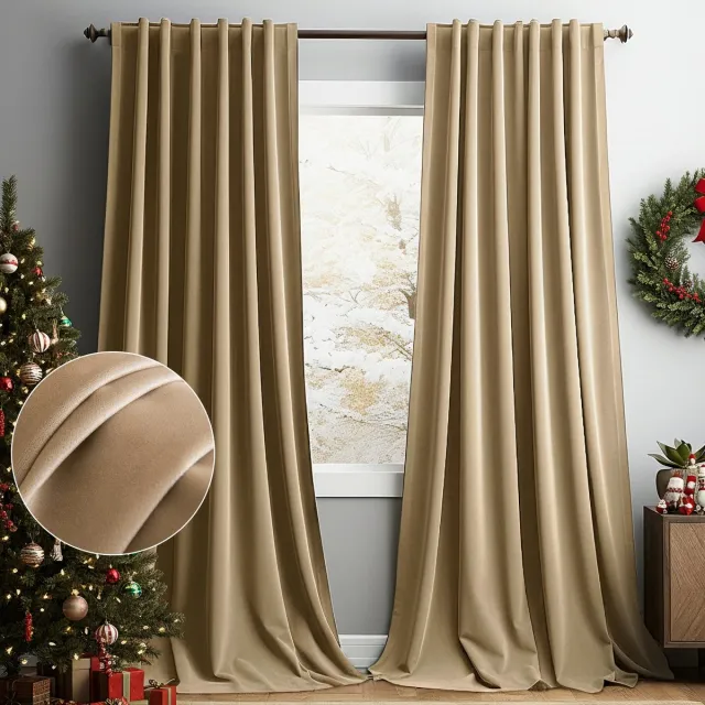 MUPOO Set van 2 Verduisterend Gordijnen - Koude Bescherming - Isolerende - Hoge kwaliteit Fluweel - voor Kerst - Winter - Feest - Slaapkamer - Woonkamer - 132x274cm (b x h) - Amber