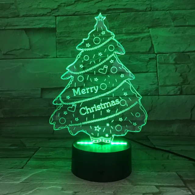 MC Living 3D Led Lamp Met Gravering - RGB 7 Kleuren - Kerstboom Merry Christmas