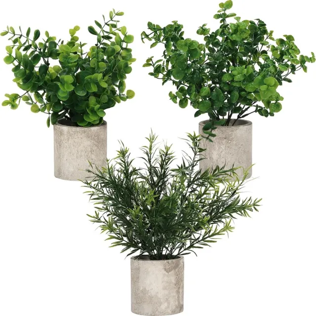 EGoods Kunstmatige Eucalyptus Planten in Potten (3 Stuks) - Faux Plastic Groen voor Kantoor, Huis en Tuin - Decoratieve Nepplanten voor Binnen - Badkamer en Douche Deco Grijs