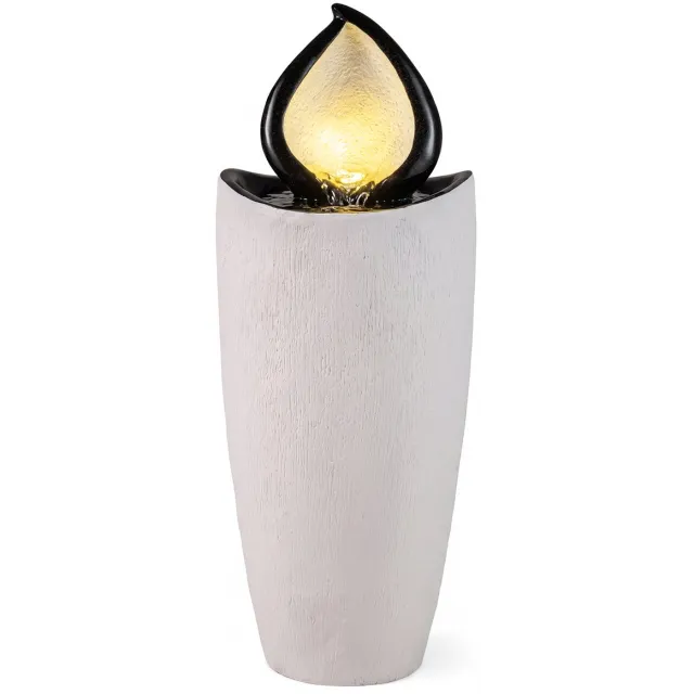 Costway Fontein, 34,5 x 92 cm, tuinfontein met ledverlichting en pomp, kunsthars, kamerfontein voor buiten, waterval, waterval, weerbestendig, fontein voor tuin, terras, balkon, wit Wit + Zwart