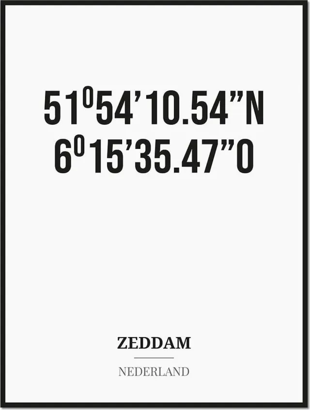 Studio216 Poster/kaart ZEDDAM met coördinaten zwart, wit