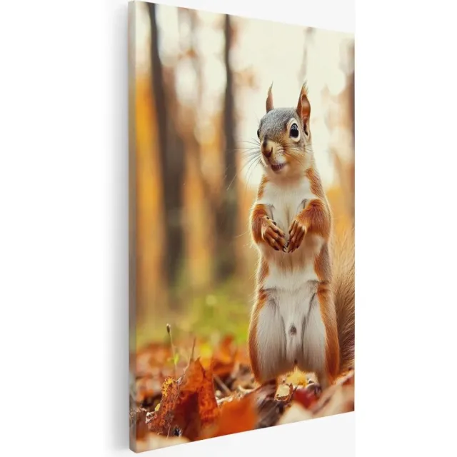 Saammp Canvas Schilderij - eekhoorn staat recht op - Natuur - Dieren - 30x40 - Foto op canvas - Wanddecoratie - Muurdecoratie Woonkamer - Slaapkamer decoratie - Canvas Print Multicolor