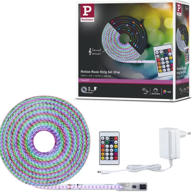Paulmann SimPLED LED Strip 10 Meter RGBIC - Motion & Music - Plug & Play Set - 32W - 24V - Wit