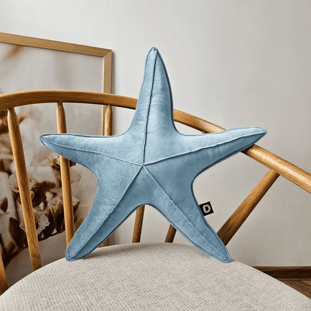Decordruk VELVET - Grote Stervormige Kussen - BLAUW - Velvet Stof