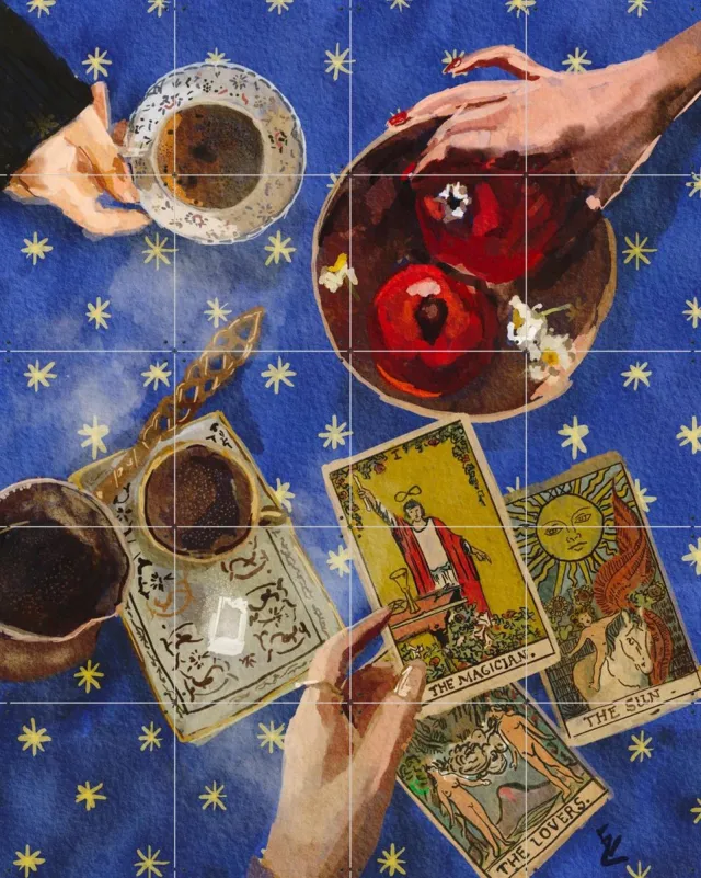 IXXI The magician, The lovers, The sun, Ekaterina Zagorska - 80 x 100 cm - Grote wanddecoratie en posters - Illustraties, Speels, Surrealisme Bruin / Rood / Blauw