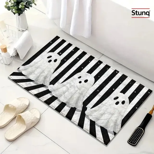 Stunq Halloween Deurmat Spook Zwart-Wit Gestreept Wasbaar Antislip Vloermat
