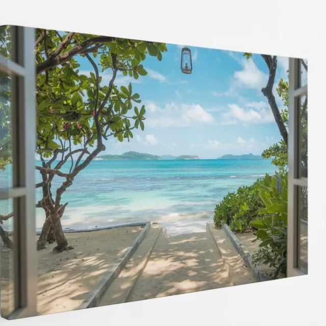 Saammp Canvas Schilderij - Zee - Strand - Natuur - Doorkijk - 40x30 - Foto op canvas - Wanddecoratie - Muurdecoratie Woonkamer - Slaapkamer decoratie - Canvas Print Multicolor