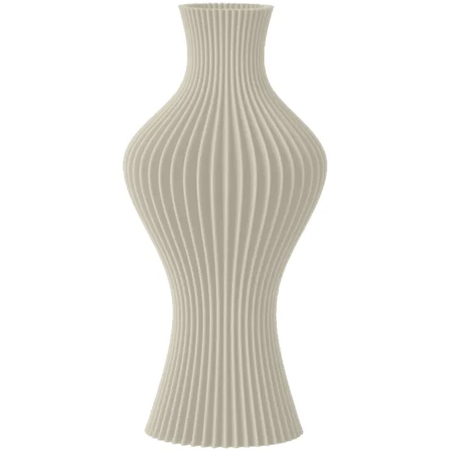 Layvo FLINT Vaas - Crème - D13 x H25 cm - droogbloemen vaas - gegroefde vaas - gerecycled plastic