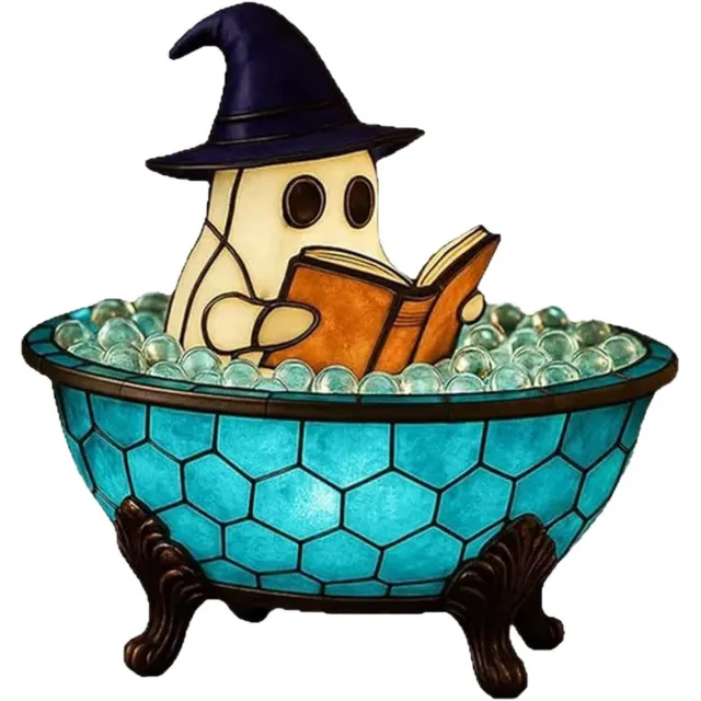 ZVD Halloween Spook Nachtlampje - Halloween Spook Bubbelbadlampje - LED Bedlamp Halloween Decoratie Gemaakt van Hars - Schattig Spook Decoratief Nachtlampje - Bad Spook Nachtlampje - Geschikt voor Woonkamer, Slaapkamer, Badkamer, Feest Wit