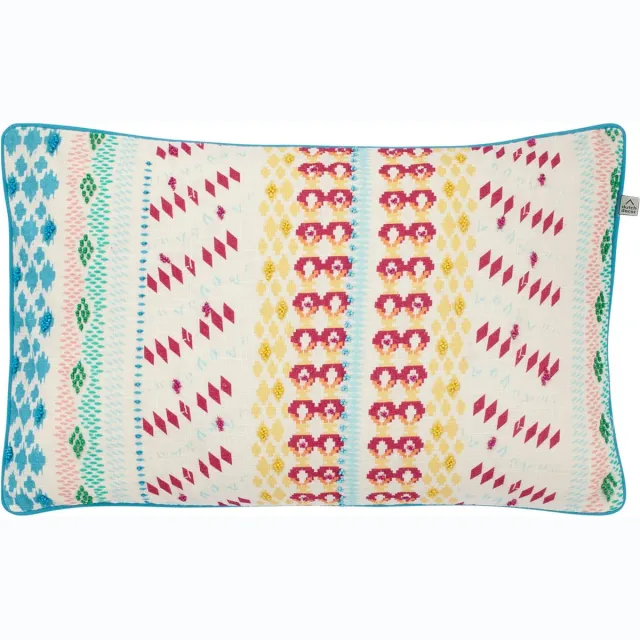 Dutch Decor SAKLAN - Sierkussen kraaltjes - 30x50 cm - aztec - blauw - aqua - geel - wit - rood - roze - groen - 100% katoen - Inclusief binnenkussen