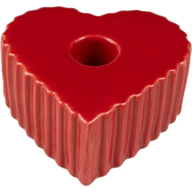 Boltze Home Keramische kaarshouder voor lange kaars in de vorm van een hart ANIMA, 4 x 9 cm - rood
