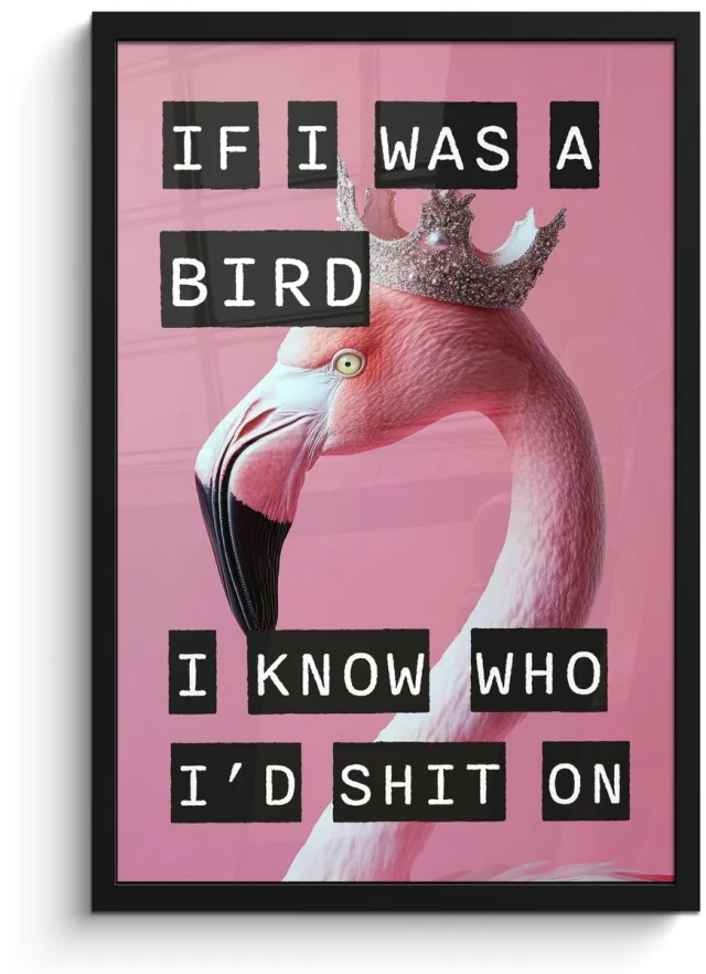 FrameYourWall Poster in lijst - Fotolijst 40x60 cm - Posters - Flamingo - Roze - Vogel - Decoratie - Posterlijst zwart - Decoratie - Wanddecoratie woonkamer - Muurdecoratie slaapkamer Tekst - Flamingo
