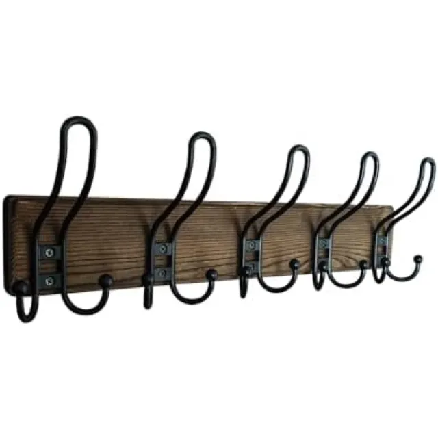 PromoHome Wandkapstok met 5 Multifunctionele Haken - Bruin Hout