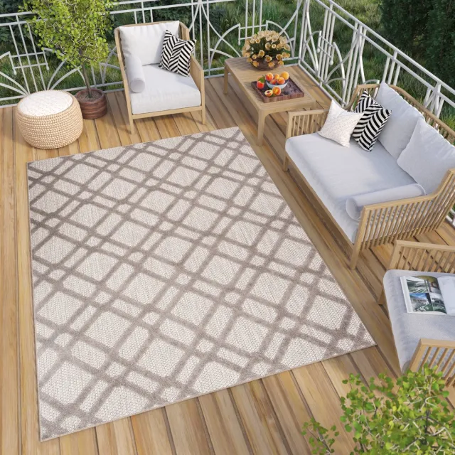 Tapiso Patio Indoor Tapijt Buitenkleed Grijs Buiten Tuintapijt Outdoor Modern Maat- 140x200 Grijs Creme