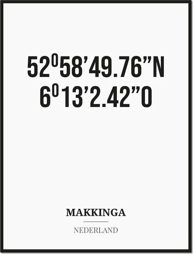 Studio216 Poster/kaart MAKKINGA met coördinaten zwart, wit