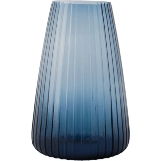 XLBoom DIM 2.0 Large Blauw – Mondgeblazen glazen vaas met streeppatroon – Verkrijgbaar in Green | Blue | Grey – Tijdloze design vaas door Ann & GJ