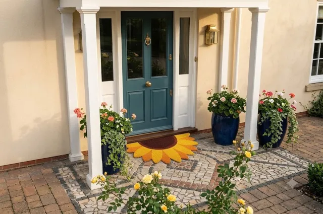 Maison Elara Zonnebloem buitendeurmat van kokosvezel, antislip, 70x40 cm, geel oranje bruin