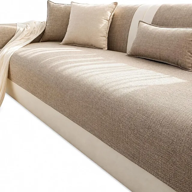 KZQ Kaki Bankhoes 70x180 Cm Van Polyester Katoen En Linnen - Antislipbeschermer Met Siliconen Achterkant, Wasbaar Voor 2- En 3-Zitsbanken, Hoekbanken En Fauteuils Khaki