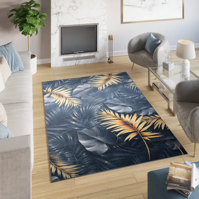 Tapiso Toscana Vloerkleed Planten Modern Karpetten Tapijt Maat- 160x230 Marineblauw