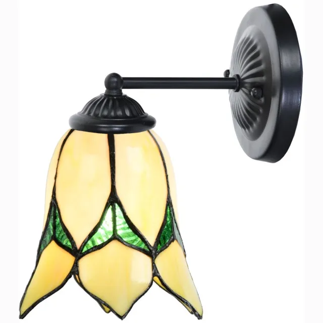 Coloured by Art Tiffany wandlamp zwart met Lovely Flower Yellow - Art Deco Trade Geel