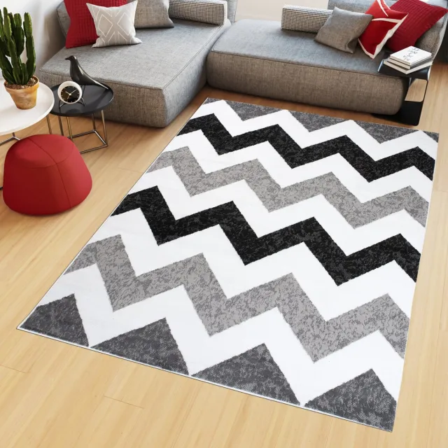 Tapiso Maya Vloerkleed Grijs Laagpolig Zigzag Tapijten Maat- 250x300 Grijs Zwart