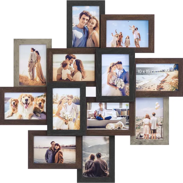Songmics Lijst - Fotolijst - 12 Lijsten voor 10 x 15 cm Foto's - Wanddecoratie Multi-frame Roodbruin