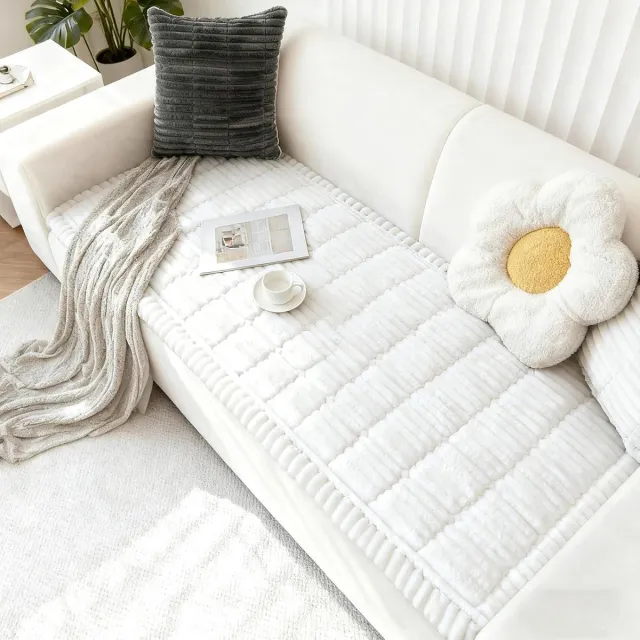 OEMG Dikke Bankovertrek, Wasbaar, Antislip, 2-3 Zits, Wit, Zachte Bankhoes, 70 x 150 cm, Meubelbescherming, Zachte Huisdiermat Veelkleurig