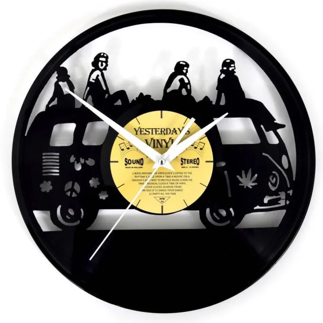 Yesterdays Vinyl Vinyl klok hippie bus – lp wandklok - Met geschenkverpakking zwart