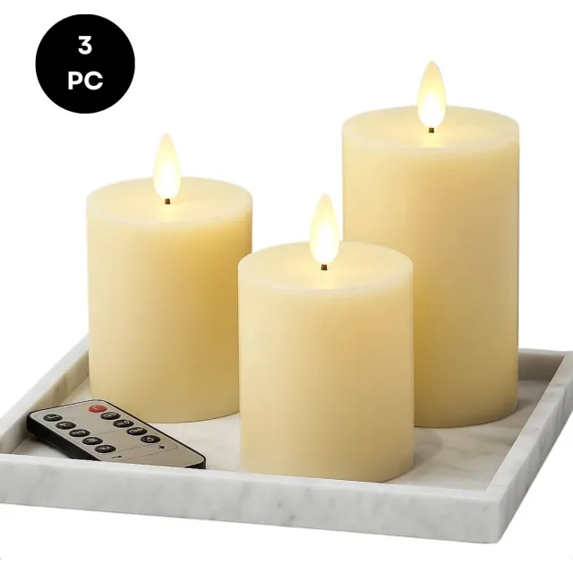 Lomera LED Kaarsen Set - Met Afstandsbediening - Flikkerende Vlam - Ivoorkleur - Timer Functie - Echte Wax - 3-Delige Set - Realistische Vlam - Decoratieve Verlichting - Energiezuinig - Sfeerverlichting - Interieur Decoratie - LED Verlichting nvt