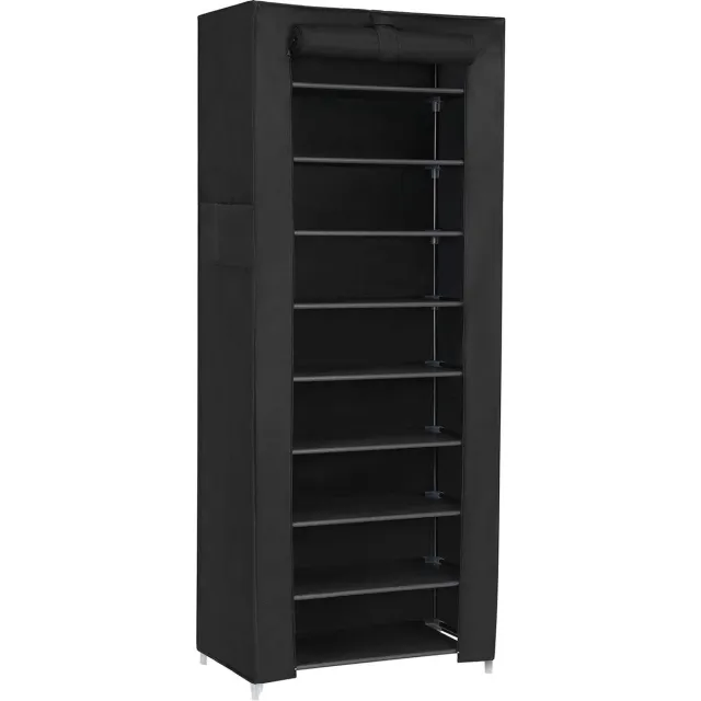 Songmics Schoenenrek met 10 niveaus schoenenkast schoenenrek 160 x 58 x 28 cm voor ca. 27 paar schoenen,Groot, zwart RXJ10H