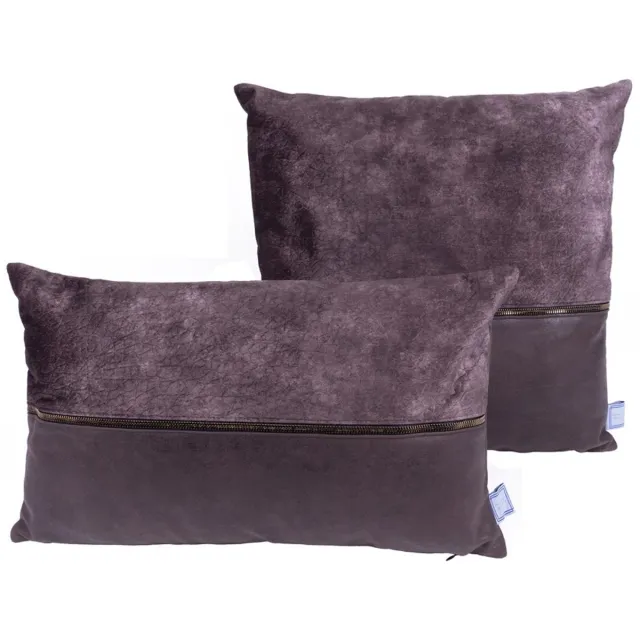 Padiro sierkussenset - 2-delige set - 30 x 50 cm - Grijs / Bruin - Polyester, Kunstleer