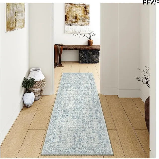 RFWR Vintage Loper Tapijt Blauw 60x180cm - Antislip en Machinewasbaar voor Keuken en Woonkamer