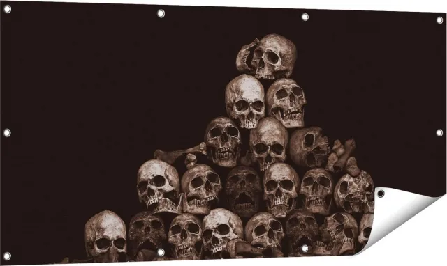 Gards Tuinposter Schedels - Doodshoofden - Doodskoppen - 120x60 cm - Tuindoek - Tuindecoratie - Wanddecoratie buiten - Tuinschilderij Multikleur