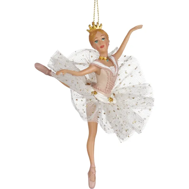 Goodwill M&G Kerstornament - Ballerina Prinses met tule rok - wit roze goud - 12,5cm