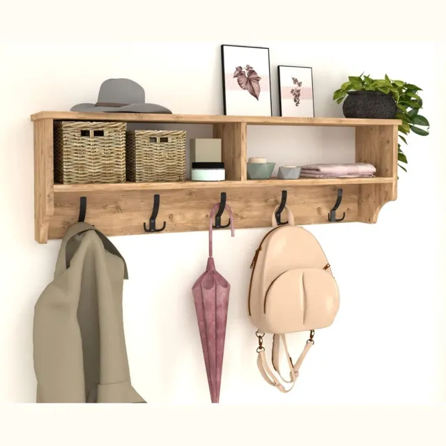 ApexArte® Wandkapstok met Hoedenplank - Kapstok - Wandplank - Jashouder Lichtbruin