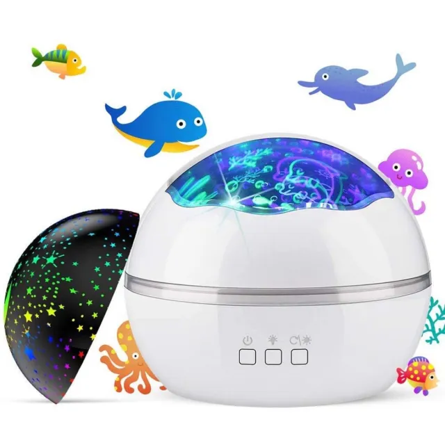 Excitat Nachtlampje - Draaibaar nachtlampje - Sky Projector - Onderzeewereld - Sterren - 2 in 1 - USB oplaadbaar - 360° draaibaar - Wit