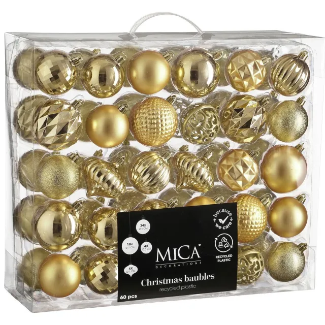 Mica Decorations kerstballen onbreekbaar goud - 60 stuks Ø7cm (ø7 cm)