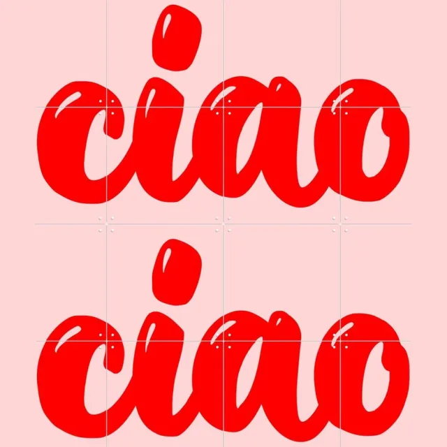 IXXI Ciau Ciao, Hej.Ibiza - 80 x 100 cm - Grote wanddecoratie en posters - Digitale Kunst, Modern, Typografie, Slaapkamer, Woonkamer, Gang, Typografie Rood / Roze