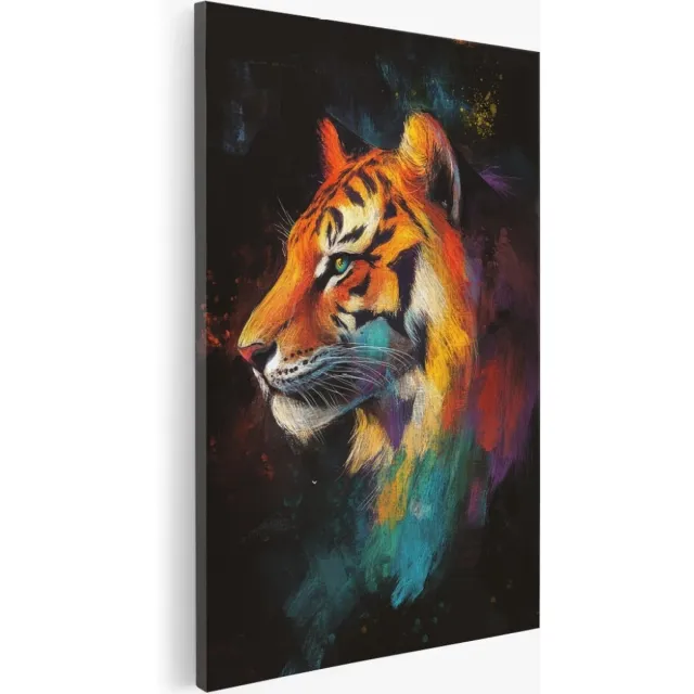Saammp Canvas Schilderij - Abstract - Tijger - Dieren - Kleurrijk - 30x40 - Foto op canvas - Wanddecoratie - Muurdecoratie Woonkamer - Slaapkamer decoratie - Canvas Print Multicolor