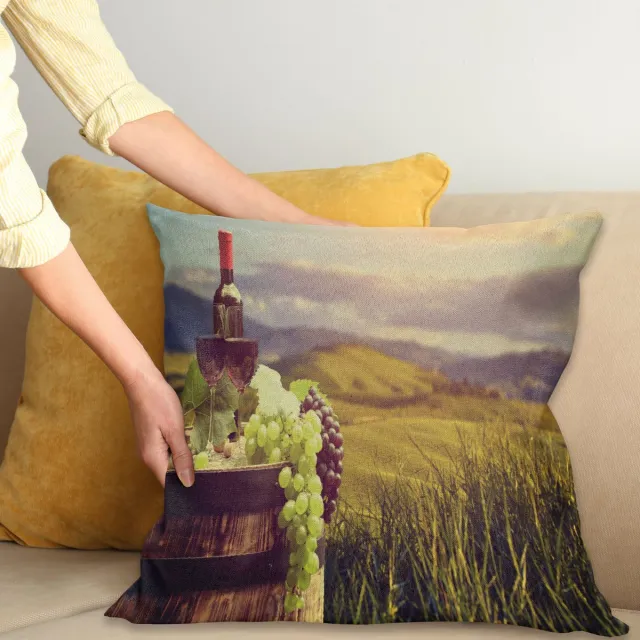 ABAKUHAUS Wein Kussenhoes, Italien Toskana Vineyard, Decoratieve Kussenhoes met Dubbelzijdige Print, Ritssluiting, Wasbaar, 40 x 40 cm, Zwart Bruin Groen
