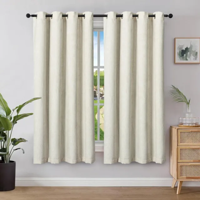 Unyqoos Luxe dubbele laag chenille gordijnen met ringen voor elke kamer beige
