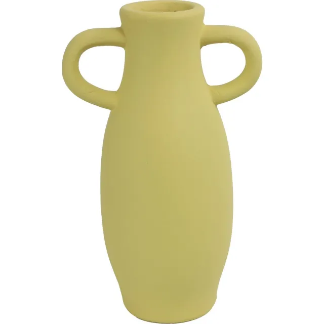 Countryfield Amphora kruik/vaas - geel terracotta - 12 x 20 cm - smalle opening