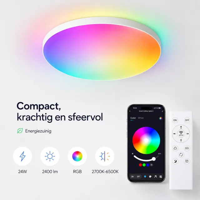 Oraymin 24W RGB LED Plafondlamp Ø30 cm – Dimbare Plafondverlichting met Afstandsbediening – Wit