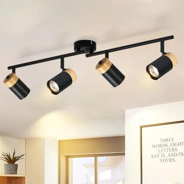 Glitzerlife Plafondspot Opbouwspot - 4-Lichts Retro Spot - Draaibaar 350° - GU10 LED - Hout Metaal - Zwart