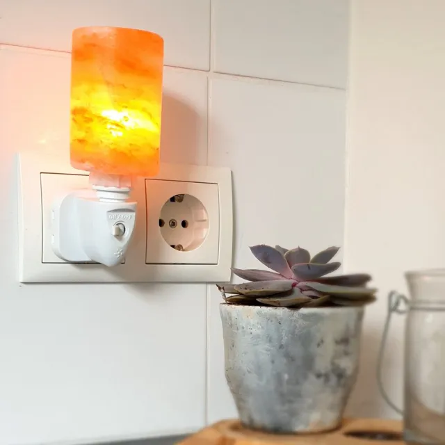 Selnature Himalaya zoutkristal nachtlampje 'cilinder' oranje !! GRATIS VERZENDING !! (incl. LED lampje en adapter voor elk stopcontact) wit/oranje