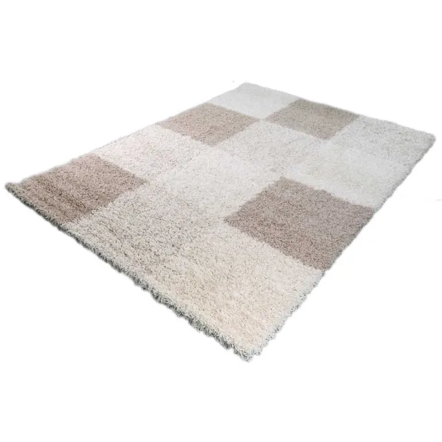 Merinos Shaggy Plus 910 vloerkleed – hoogpolig met blokkenpatroon – Crème – 200 x 290 cm