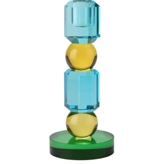 giftcompany Geleurde Glazen Kandelaar Sari Aqua - Blauw - Groen - Kristal